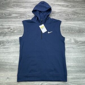 Nike Golf Tour Sleeveless Hoodie Mens Small Blue 1/2 Zip Performance FQ8879-410